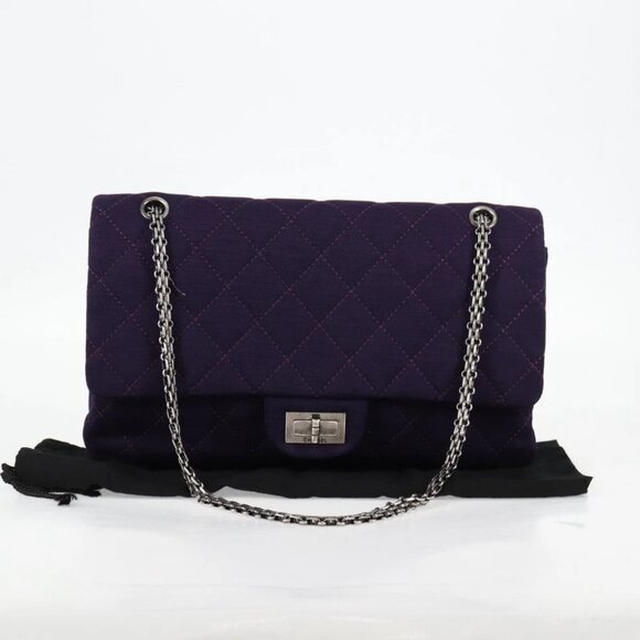 CHANEL Matelasse 2.55 Double Flap Chain Bag Cotton Purple CC Auth 127929M - Picture 1 of 15